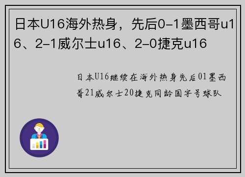 日本U16海外热身，先后0-1墨西哥u16、2-1威尔士u16、2-0捷克u16