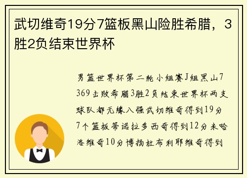 武切维奇19分7篮板黑山险胜希腊，3胜2负结束世界杯